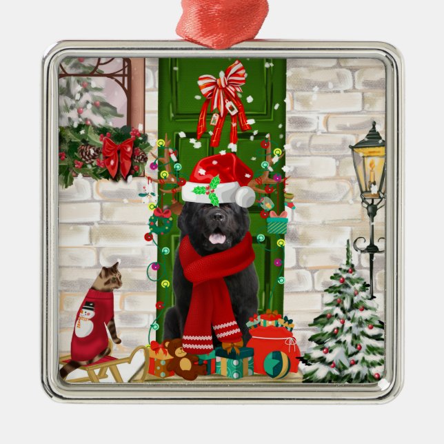 Newfoundland Dog Christmas  Metal Ornament (Front)