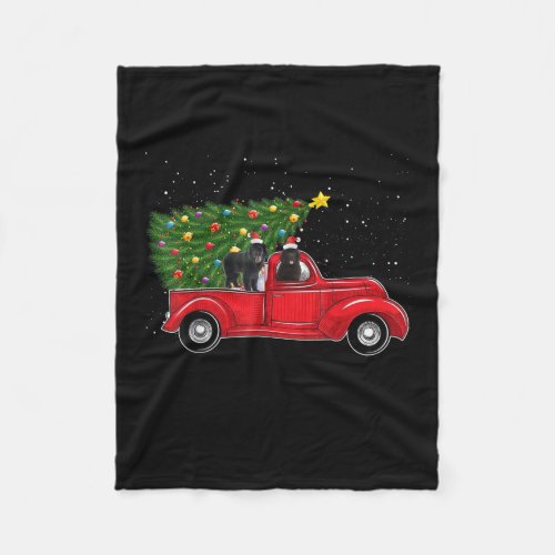 Newfoundland Dog Christmas On Red Car Truck Xmas Fleece Blanket