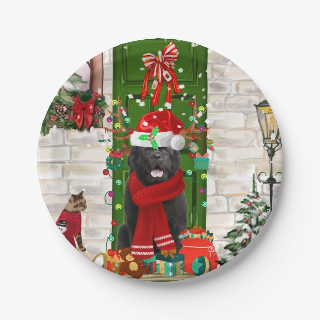 Newfoundland Dog Christmas  Paper Plates (Front)