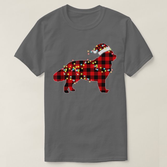 Newfoundland Dog Christmas Red Plaid Pajamas  T-Shirt (Design Front)