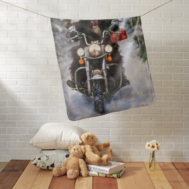 Newfoundland Dog Christmas Riding Motorcycle  Baby Blanket (In Situ)