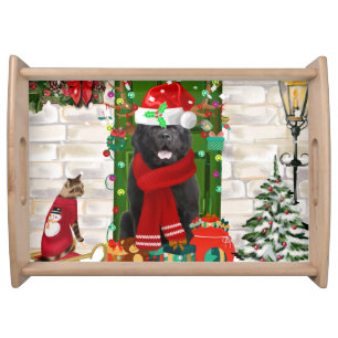 Newfoundland Dog Christmas Serving Tray