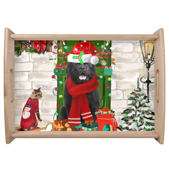 Newfoundland Dog Christmas Serving Tray (Front)