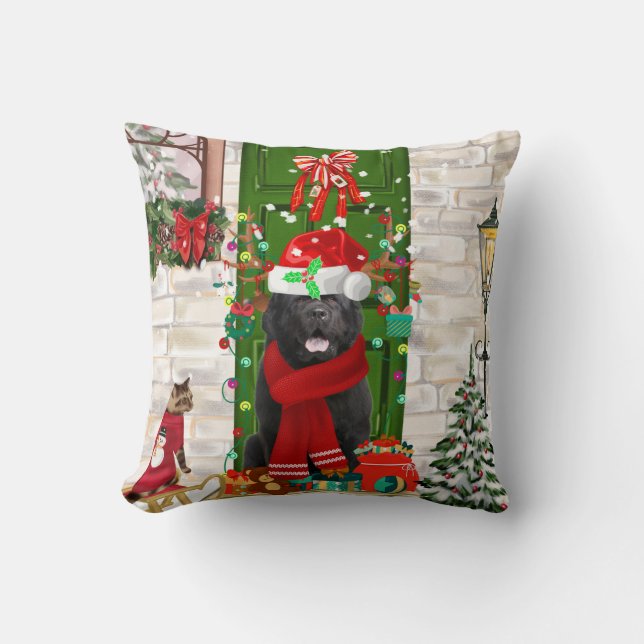 Newfoundland Dog Christmas Throw Pillow (Front)