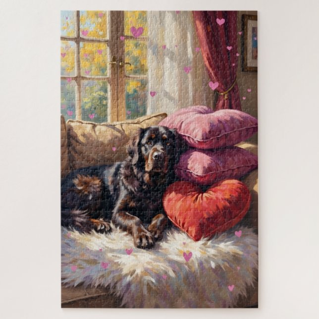 Newfoundland Dog Cozy Valentine's Day Retreat Jigsaw Puzzle (Vertical)
