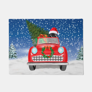 Newfoundland Dog Driving Car In Snow Christmas Doormat