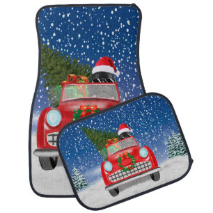 Newfoundland Dog Driving Car In Snow Christmas Floor Mat