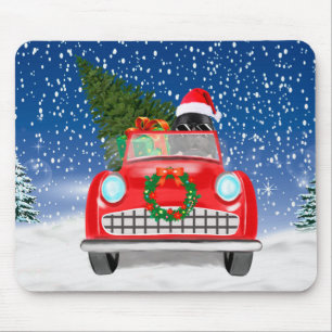 Newfoundland Dog Driving Car In Snow Christmas Mouse Pad