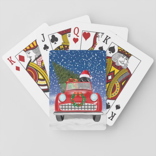 Newfoundland Dog Driving Car In Snow Christmas  Playing Cards