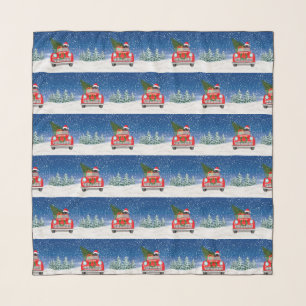 Newfoundland Dog Driving Car In Snow Christmas Scarf