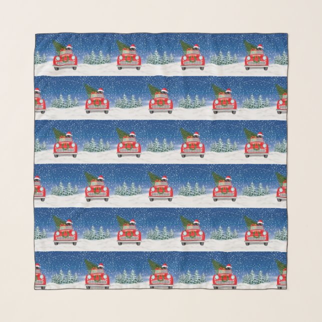 Newfoundland Dog Driving Car In Snow Christmas  Scarf (Front)