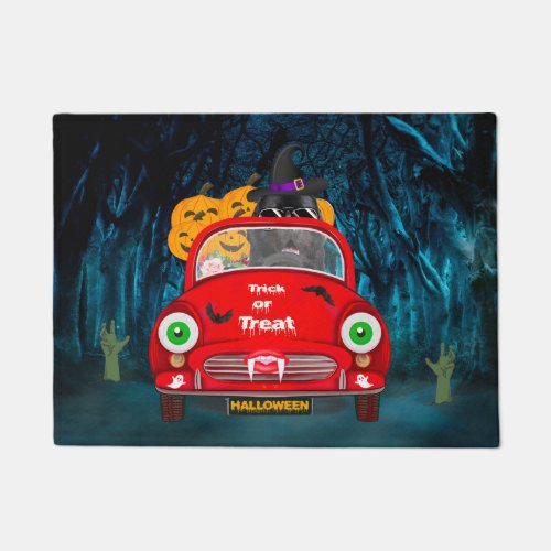 Newfoundland Dog Driving Car Scary Halloween Doormat