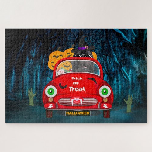 Newfoundland Dog Driving Car Scary Halloween Jigsaw Puzzle