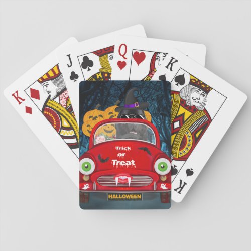 Newfoundland Dog Driving Car Scary Halloween Playing Cards