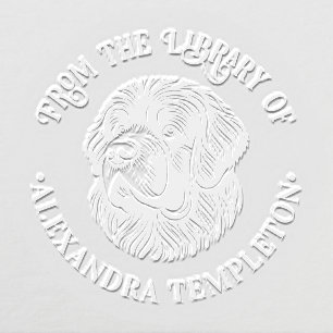 Newfoundland Dog Head Library Book Name Embosser