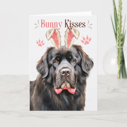 Newfoundland Dog in Bunny Ears for Easter Holiday Card