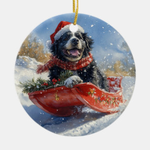 Newfoundland Dog in Sledge Let it Snow Christmas Ceramic Ornament
