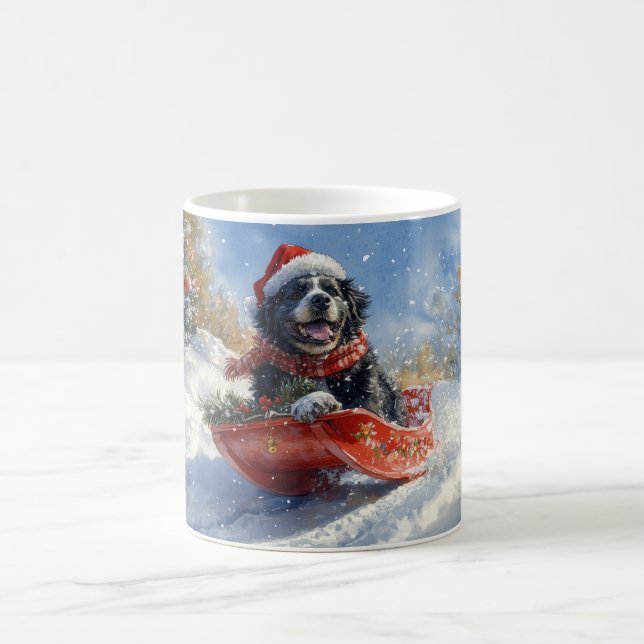 Newfoundland Dog in Sledge Let it Snow Christmas Coffee Mug (Center)