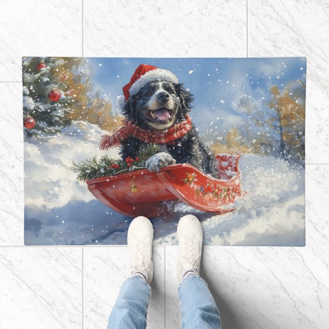 Newfoundland Dog in Sledge Let it Snow Christmas Doormat (Indoor)