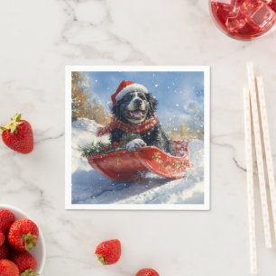 Newfoundland Dog in Sledge Let it Snow Christmas Napkins