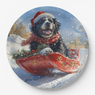 Newfoundland Dog in Sledge Let it Snow Christmas Paper Plates