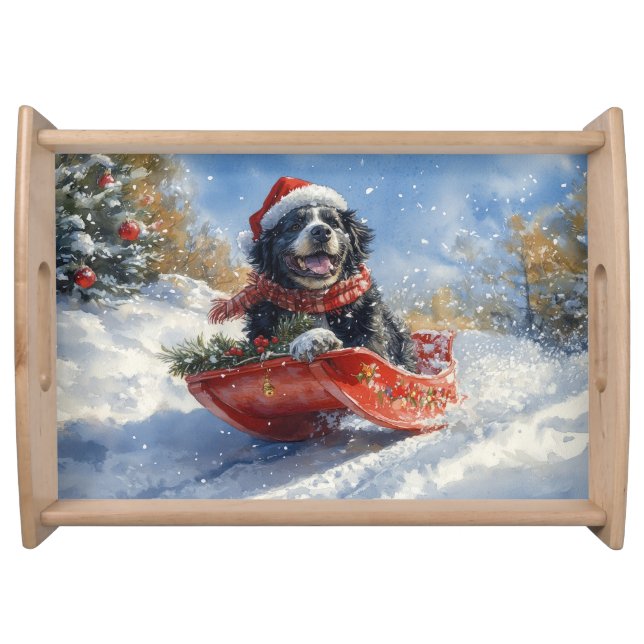 Newfoundland Dog in Sledge Let it Snow Christmas Serving Tray (Front)