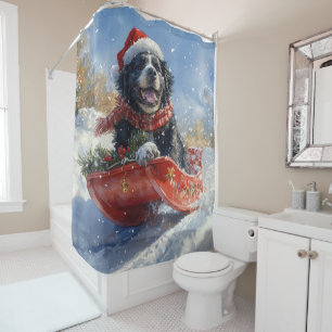 Newfoundland Dog in Sledge Let it Snow Christmas Shower Curtain