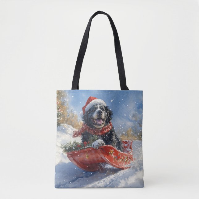 Newfoundland Dog in Sledge Let it Snow Christmas Tote Bag (Front)