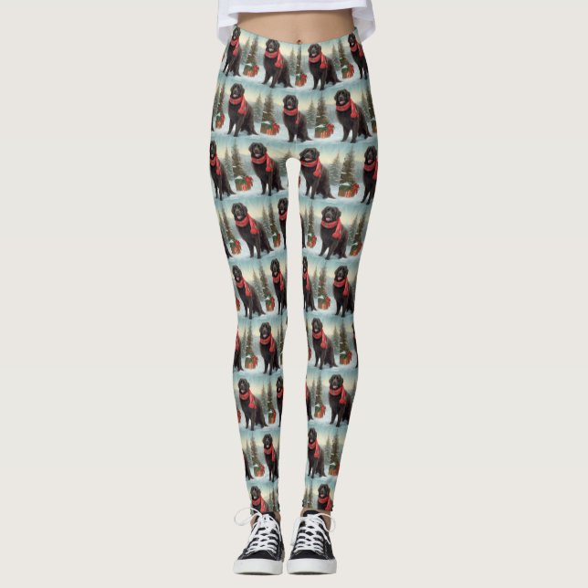 Newfoundland Dog in Snow Christmas Leggings (Front)