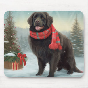 Newfoundland Dog in Snow Christmas Mouse Pad