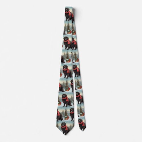 Newfoundland Dog in Snow Christmas Neck Tie