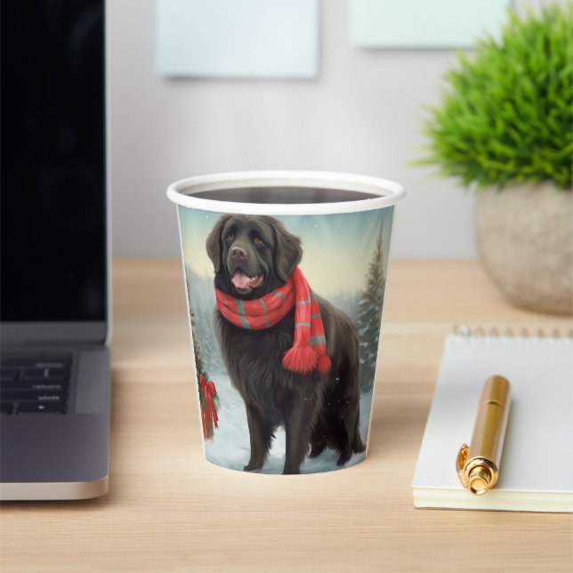 Newfoundland Dog in Snow Christmas Paper Cups (Insitu)