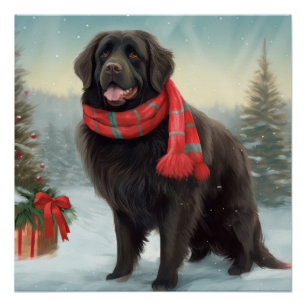Newfoundland Dog in Snow Christmas Poster