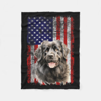 Newfoundland Dog Lover Flag 4th of July Patriotic Fleece Blanket