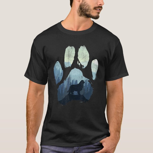 Newfoundland Dog Paw Mom Dad Mountains T-Shirt (Front)