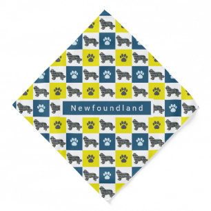 Newfoundland Dog & Paw Yellow & Blue Grid Bandana