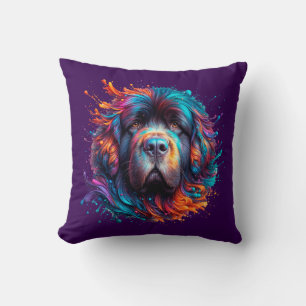 Newfoundland Dog Purple Paint Splatter Pillow