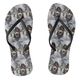 Newfoundland Dog Riding Motorcycle Christmas Flip Flops