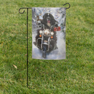 Newfoundland Dog Riding Motorcycle Christmas Garden Flag
