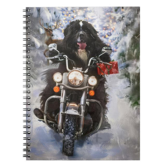 Newfoundland Dog Riding Motorcycle Christmas  Notebook (Front)