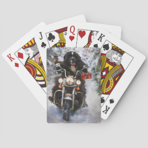 Newfoundland Dog Riding Motorcycle Christmas Poker Cards