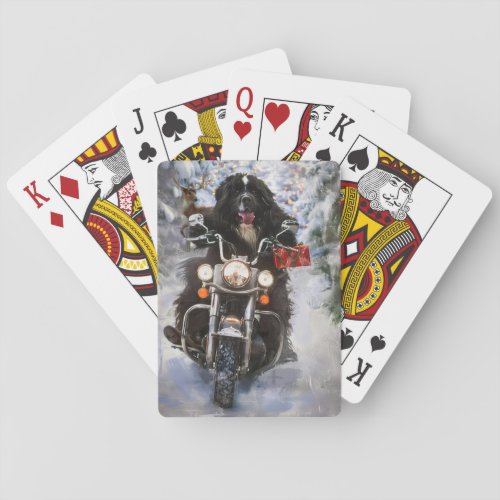 Newfoundland Dog Riding Motorcycle Christmas  Poker Cards