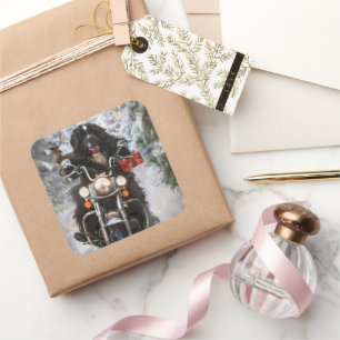 Newfoundland Dog Riding Motorcycle Christmas  Square Sticker