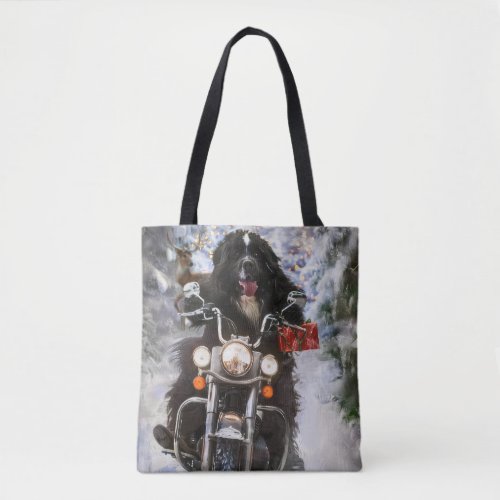 Newfoundland Dog Riding Motorcycle Christmas  Tote Bag