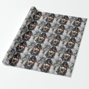 Newfoundland Dog Riding Motorcycle Christmas  Wrapping Paper