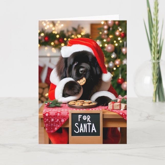 Newfoundland Dog Santa's Cookies Christmas Holiday Card (Front)