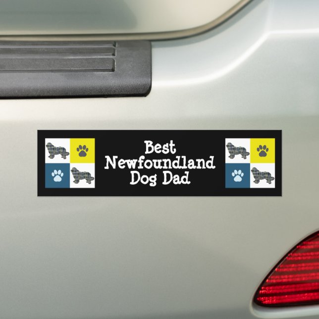 Newfoundland Dog Silhouette Yellow & Blue Grid Bumper Sticker (On Car)