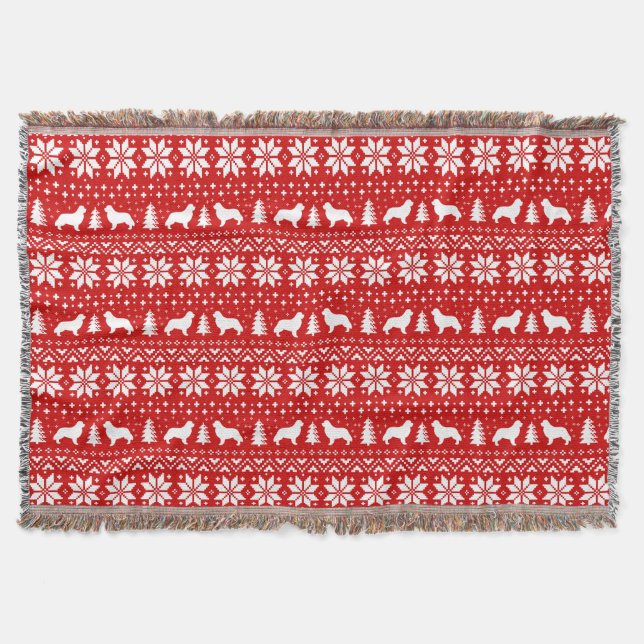 Newfoundland Dog Silhouettes Christmas Holiday Throw Blanket (Front)