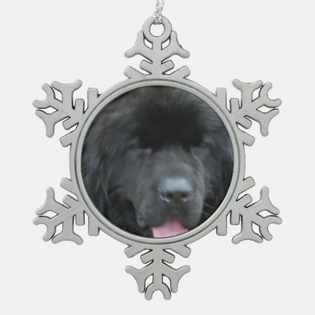 Newfoundland Dog Snowflake Pewter Christmas Ornament (Front)