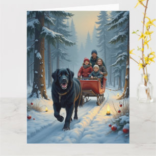 Newfoundland Dog Snowy Sleigh Ride Christmas Card